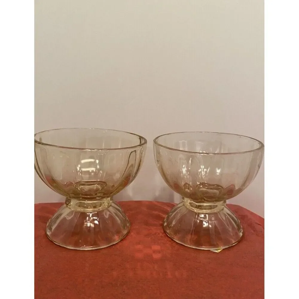 VTG Libbey‎ Ribbed Optic Compote Pedestal Dessert Candy Dish Light Yellow 4.5